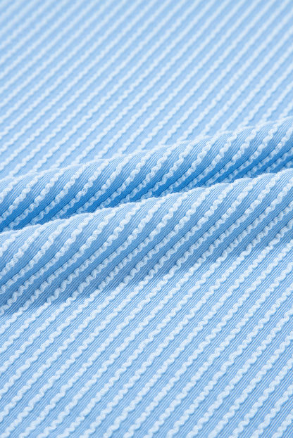 Dark Blue Corded Knit Color Block Pocketed Crew Neck T Shirt