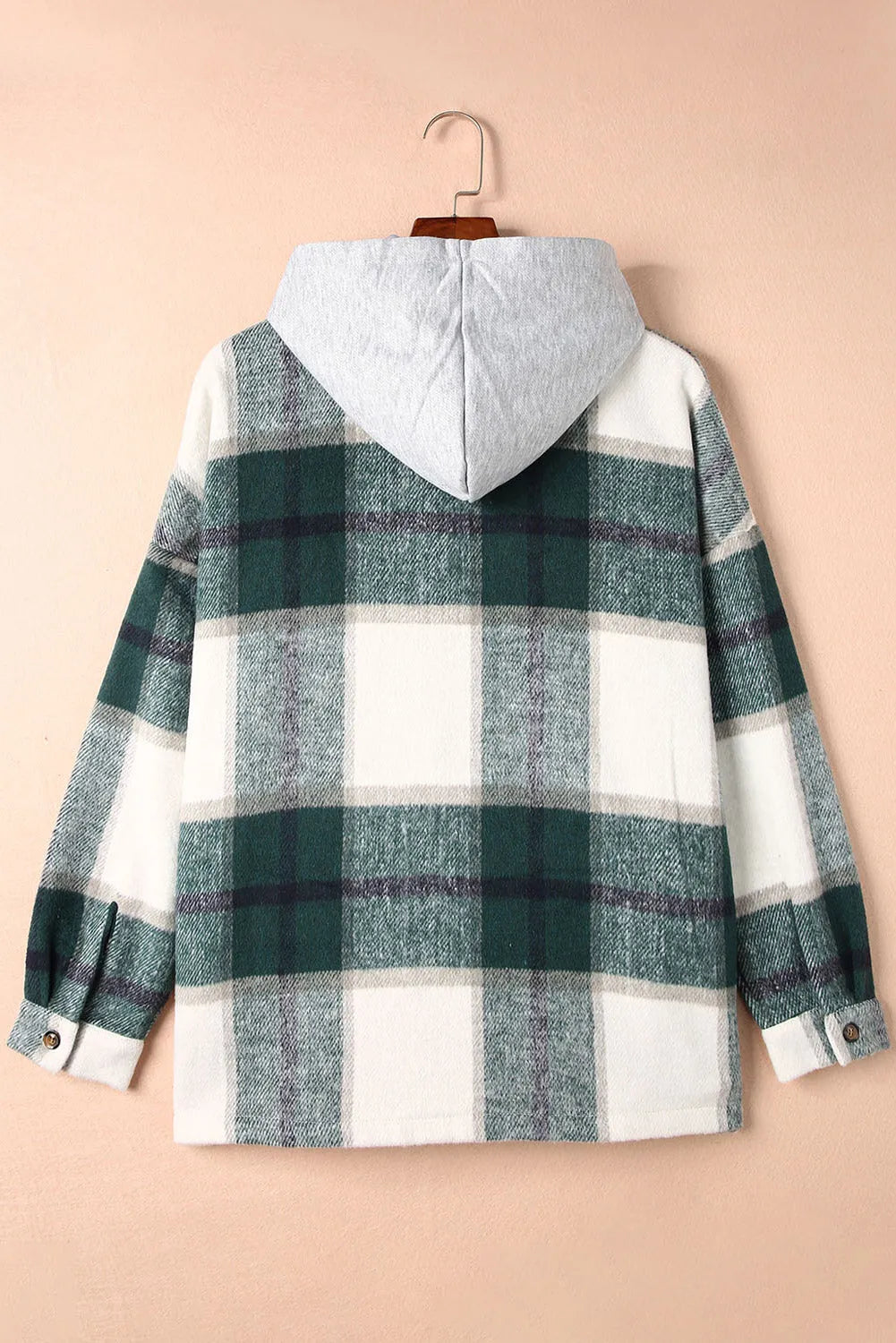 Green Hooded Plaid Button Front Shacket - Chic Meadow Boutique 