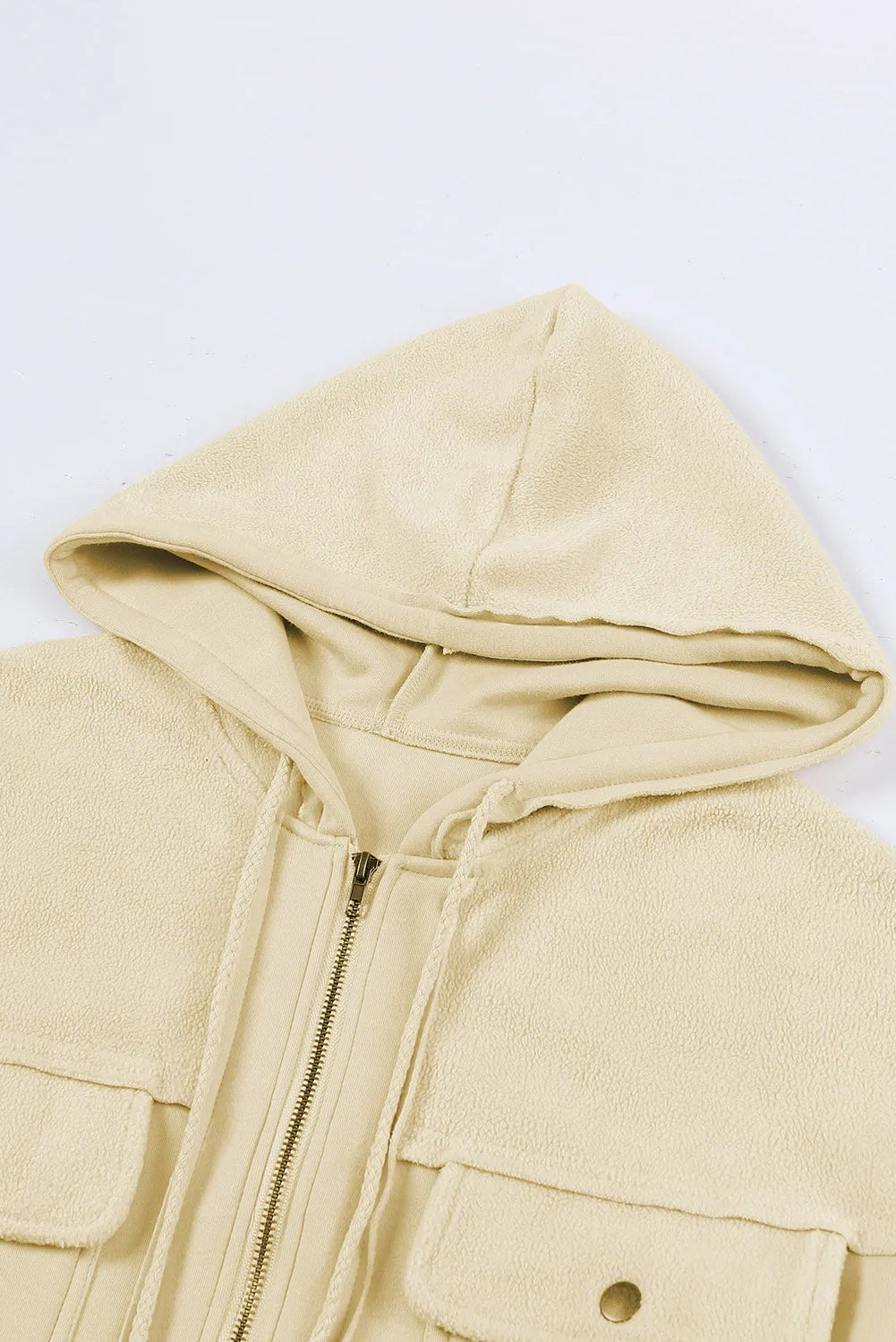 Outerwear/Jackets Apricot Flap Pocket Drawstring Hood Zip Up Jacket