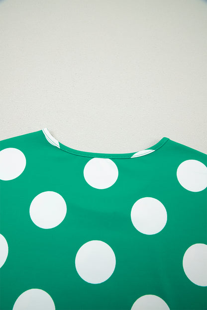 Green Polka Dot Print Cropped Tee Bodycon Skort 2pcs Set