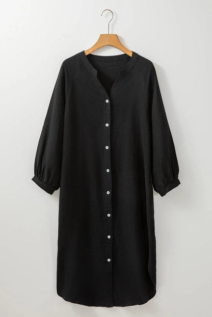 Black 3/4 Sleeve Button Up Long Kimono - Chic Meadow Boutique 