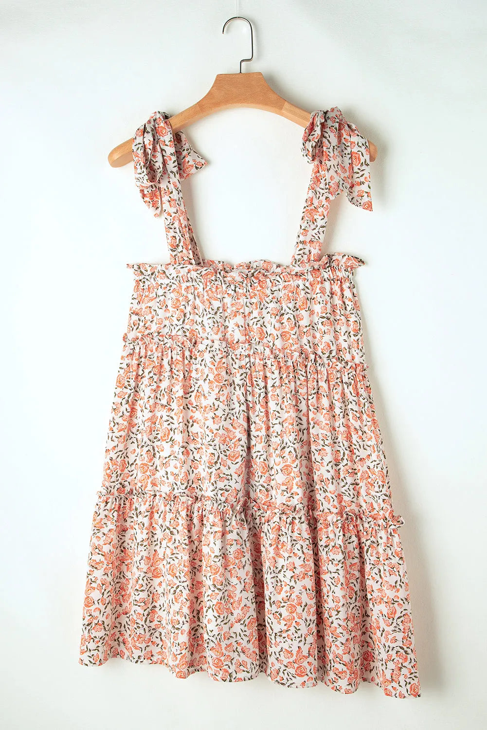 Orange Floral Knotted Straps Tiered Babydoll Dress - Chic Meadow Boutique 