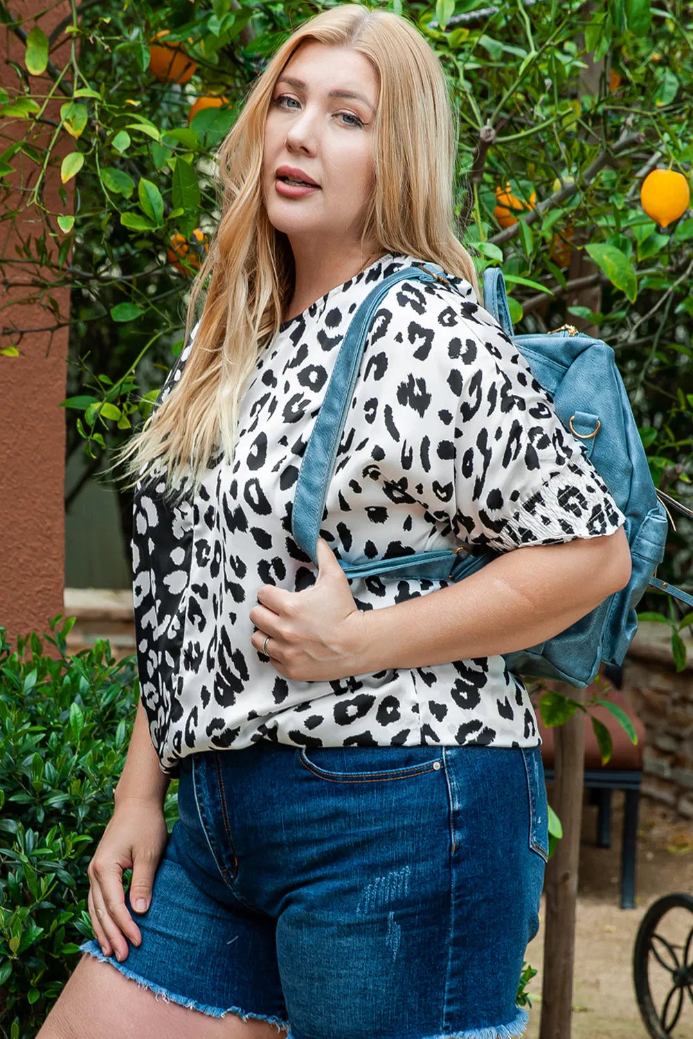 Black Plus Size Contrast Leopard Half Sleeve Blouse - Chic Meadow Boutique 