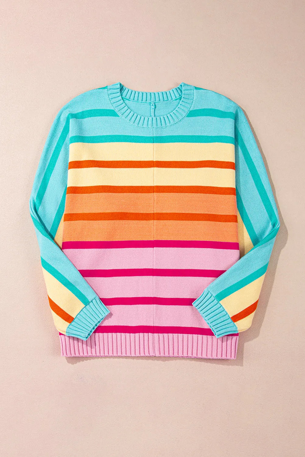 Yellow Stripe Gradient Striped Ribbed Edge Loose Sweater - Chic Meadow Boutique 