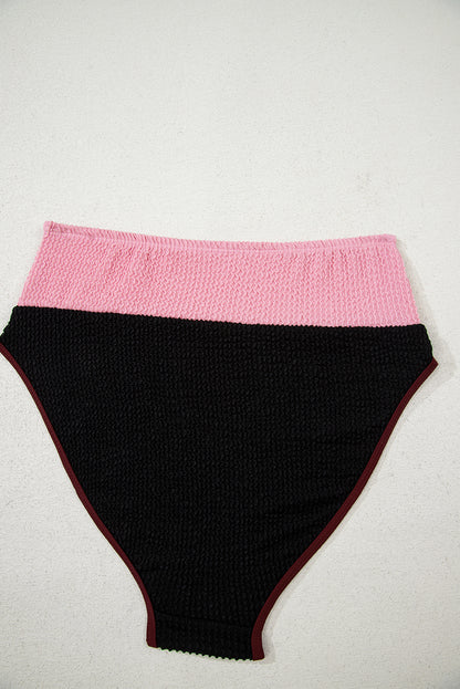 Burgundy Color Block High Waisted Sexy Bikini Set