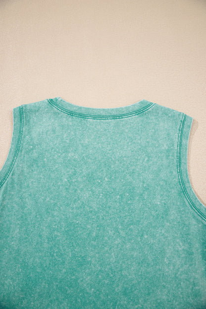 Sea Green Mineral Wash Tank Mini Dress with Pockets