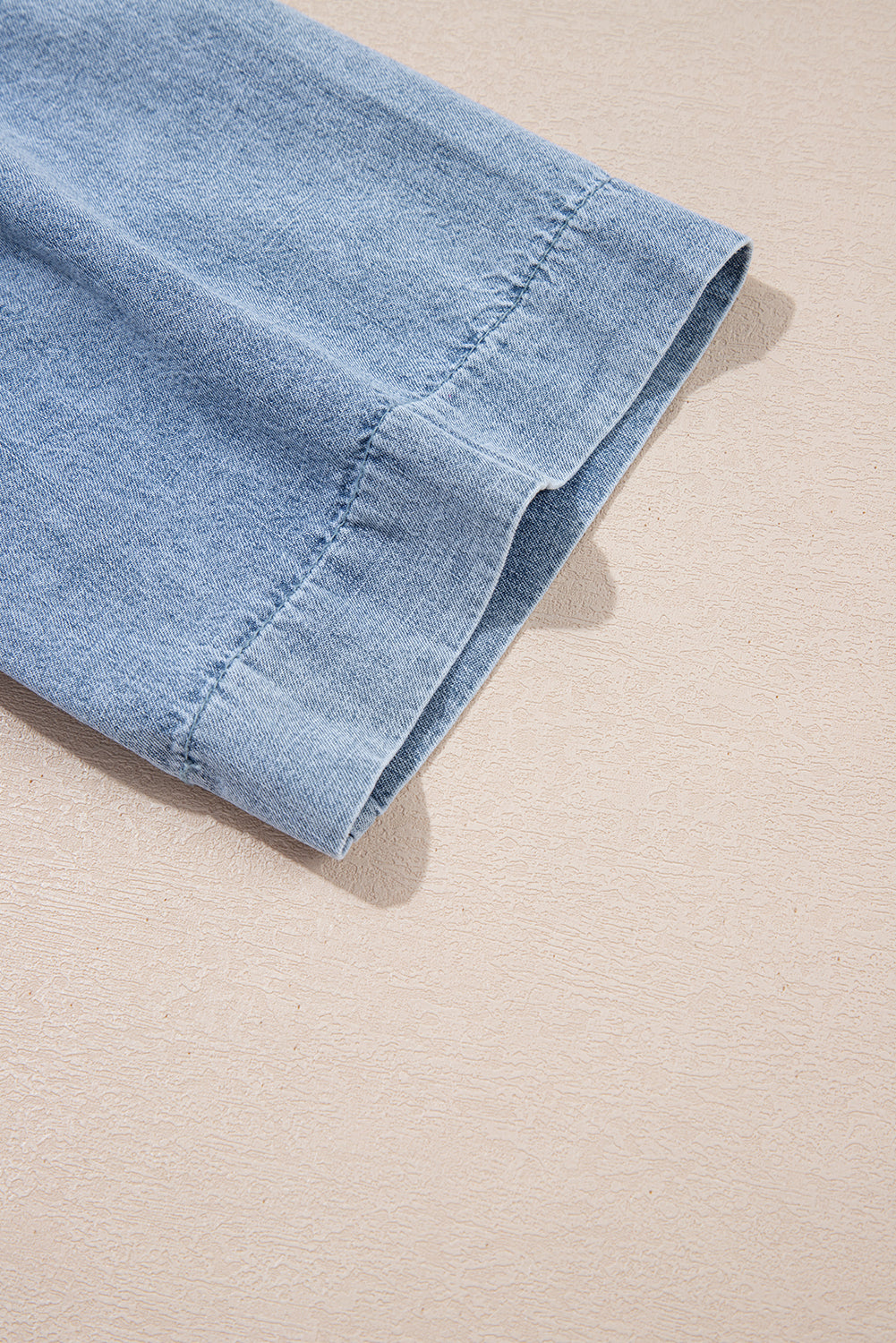 Myosotis Pintuck Pleats Puff Sleeve Split V Neck Summer Denim Top