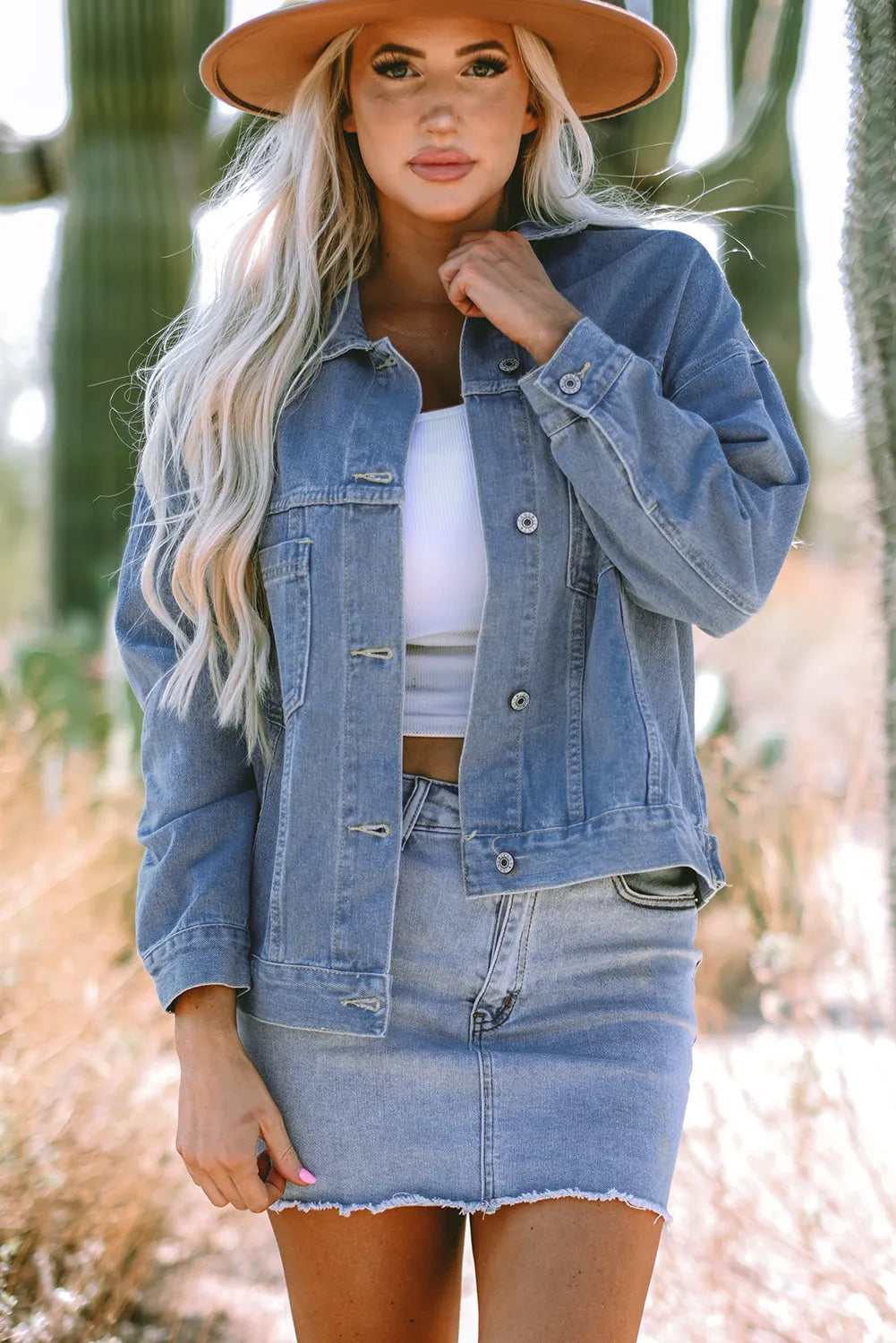 Wild Wind Washed Oversize Pocketed Denim Jacket - Chic Meadow Boutique 