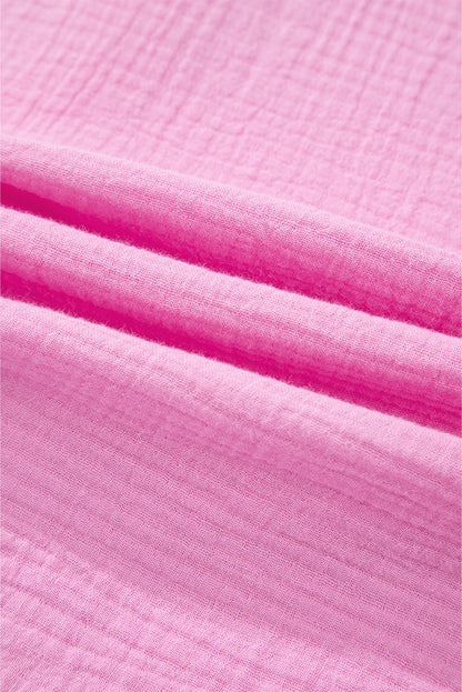 Bonbon Mineral Wash Textured Ruffle Trim Short Sleeve Shirt