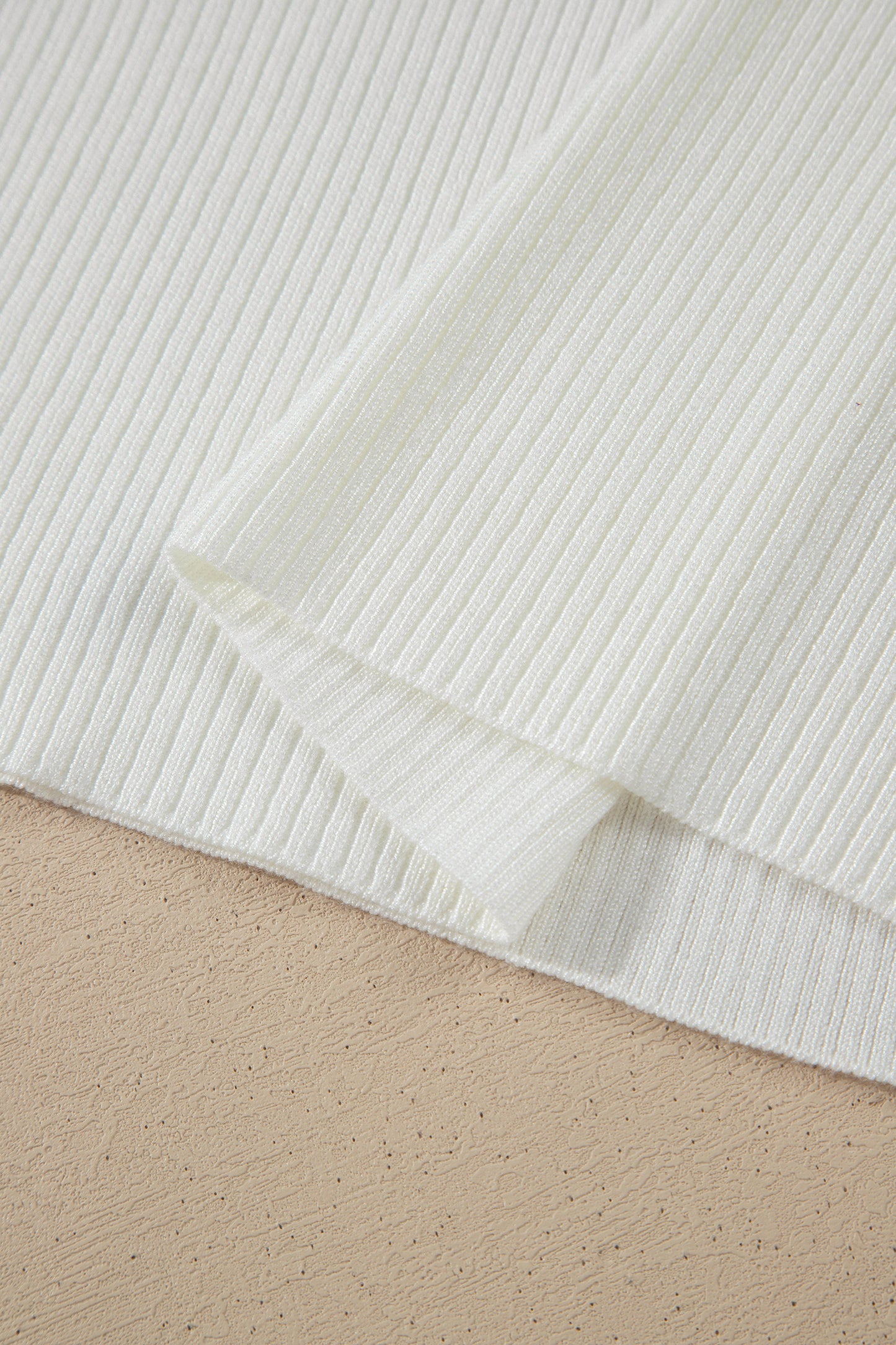 White Solid Color Ribbed Knit Mock Neck Loose Short Sleeve Sweater