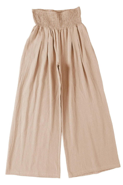 Bottoms/Pants & Culotte Khaki Smocked Wide Waistband High Waist Wide Leg Pants