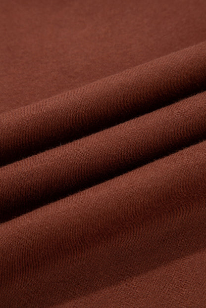 Coffee Fleece Lined Leopard Drawstring Elastic Waist Solid Pants