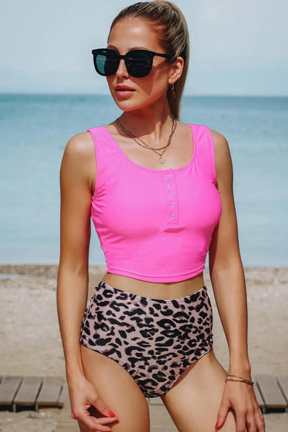 Swimwear/Tankinis Leopard Square Neck Sleeveless Fashion Print Tankini Set