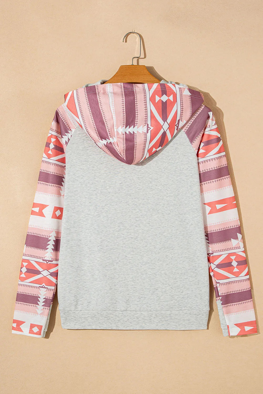 Western Aztec Print Patchwork Double 	Hood Hoodie - Chic Meadow Boutique 