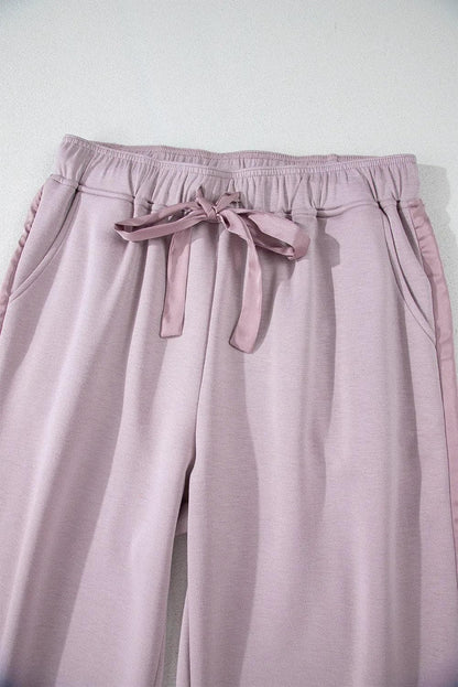 Bottoms/Pants & Culotte Orchid Petal Drawstring Waist Satin Stripe Patch Straight Leg High Waist Pants