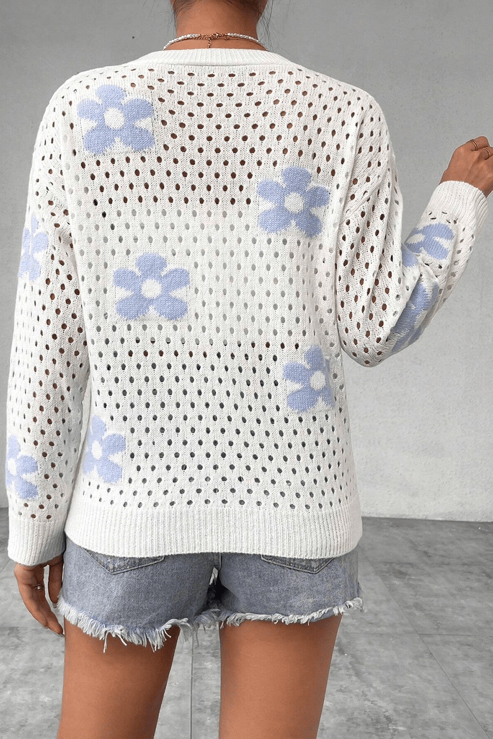 Sweaters & Cardigans/Cardigans White Flower Knit Hollow Out Open Short Cardigan