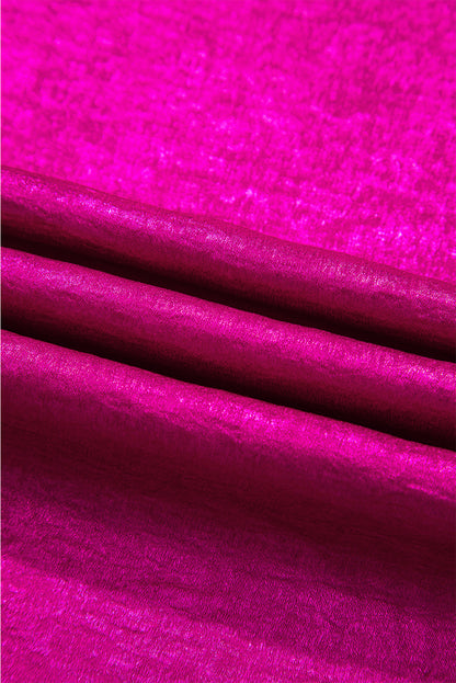 Festival Fuchsia Shine Shimmer Cuffed Short Sleeve Casual Top