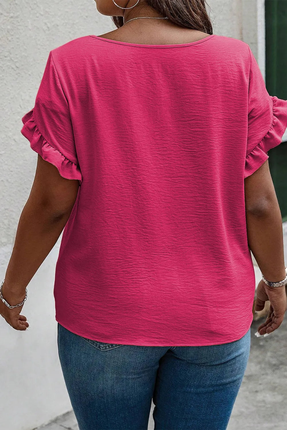 Bright Pink Ruffled Short Sleeve Plus Size Top - Chic Meadow Boutique 