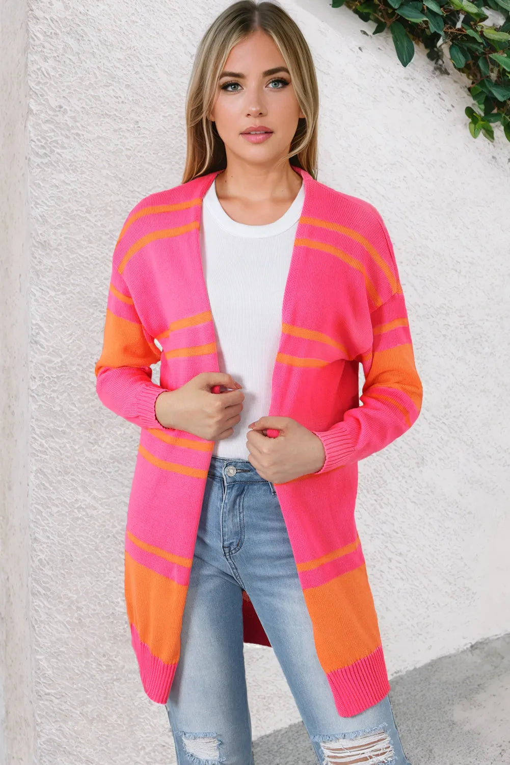 Multicolor Striped Long Sleeve Ribbed Trim Button Cardigan - Chic Meadow Boutique 