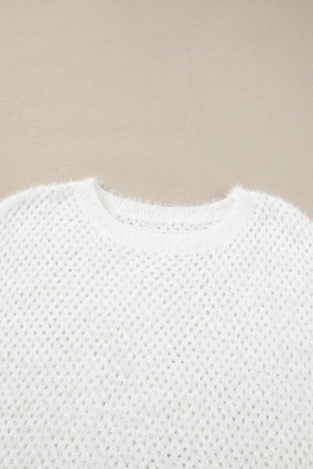 White Fuzzy Eyelet Knitted Sweater T-shirt - Chic Meadow Boutique 