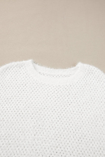 Tops/Short Sleeve Sweaters White Fuzzy Eyelet Knitted Sweater T-shirt