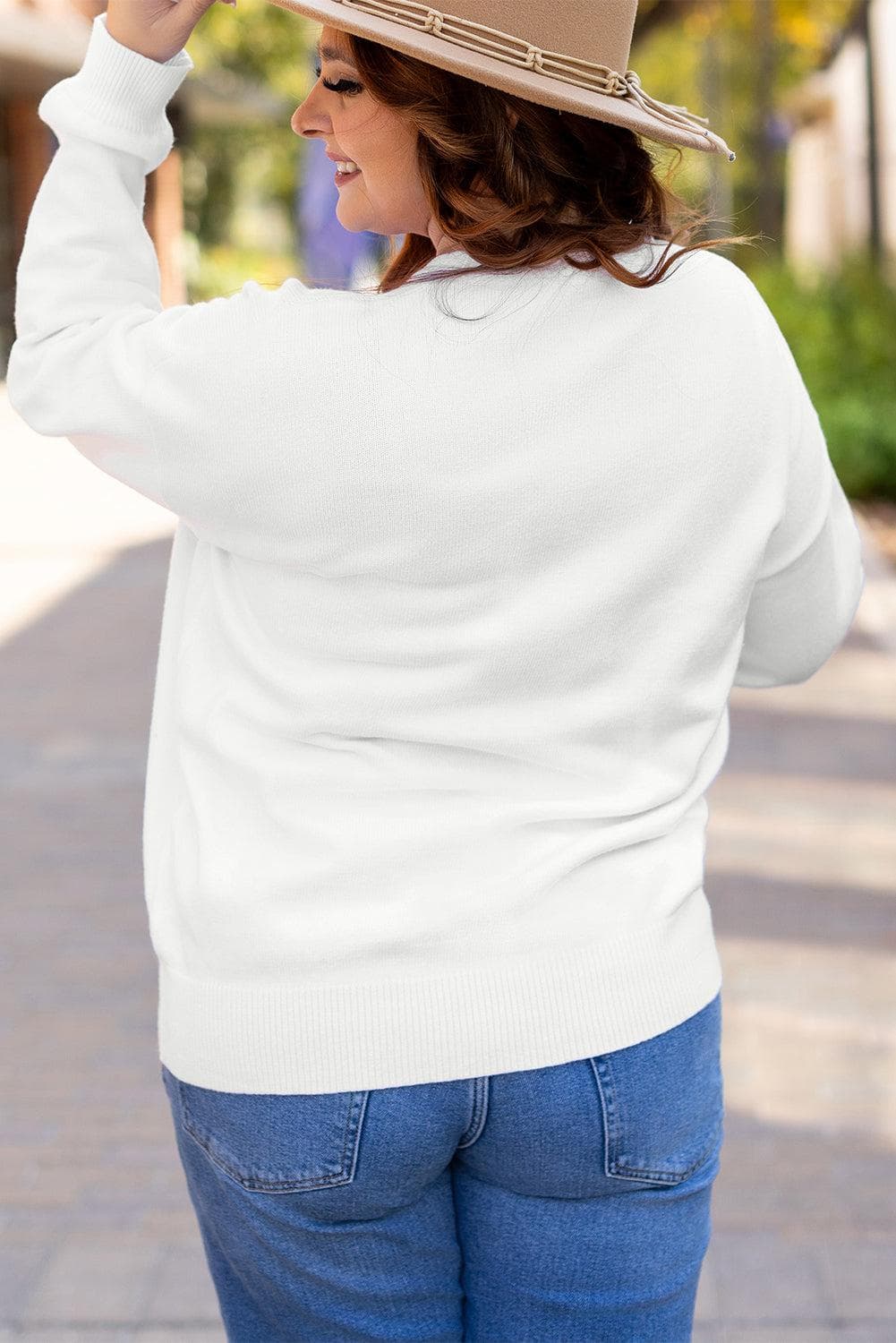 Plus Size/Plus Size Sweaters & Cardigans White Plus Size Thankful Ivory Embroidered Sweater