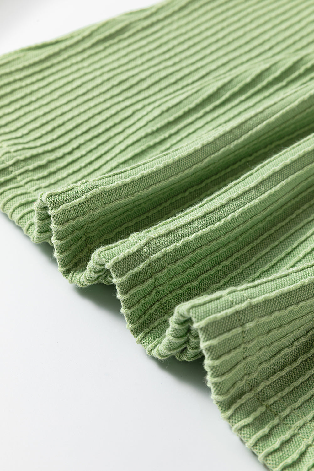 Grass Green Color Block Corded Knit Crew Neck Tee