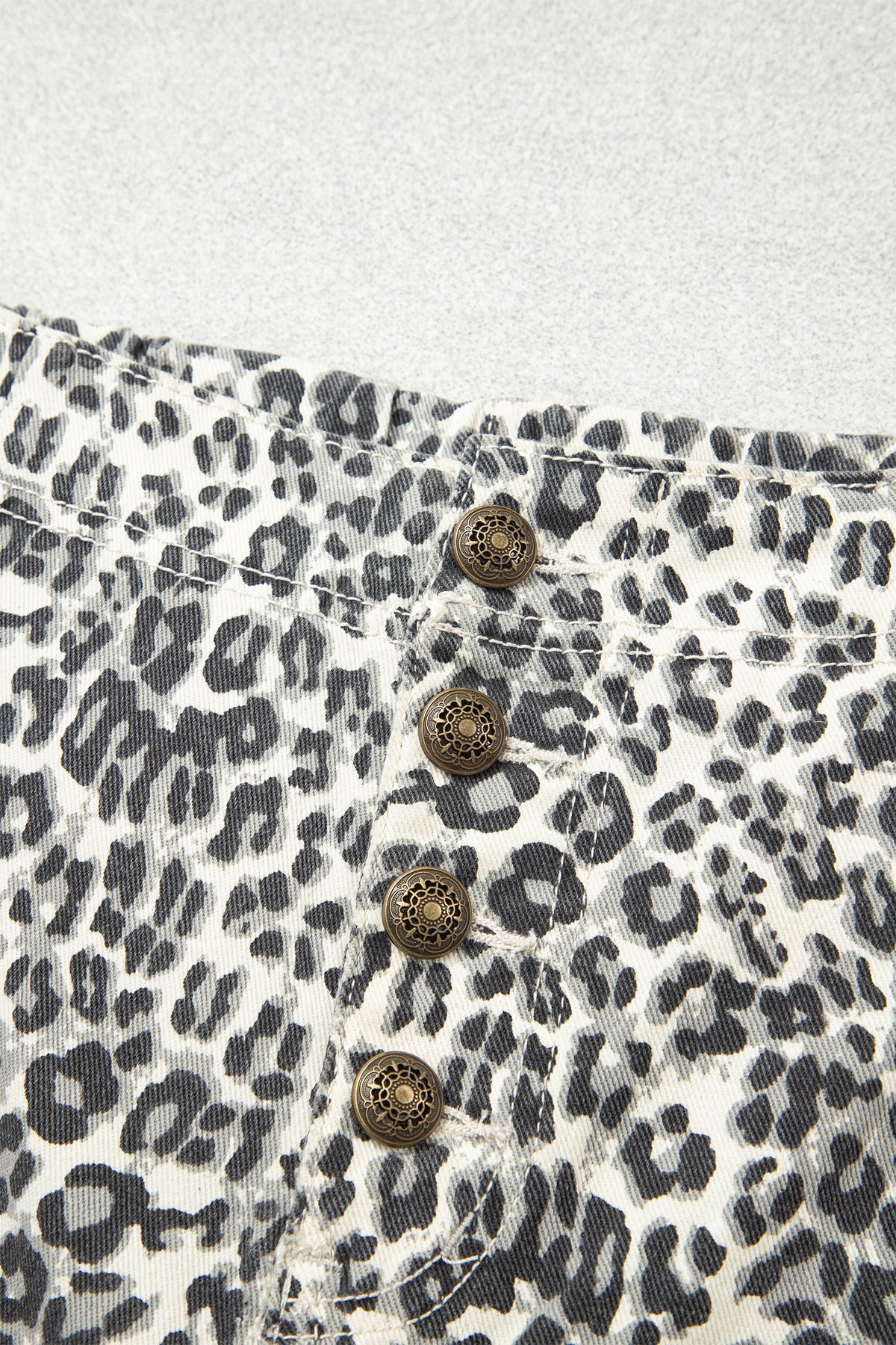 Brown Leopard Print Rainbow Striped Detail Buttoned Loose Jogger Jeans