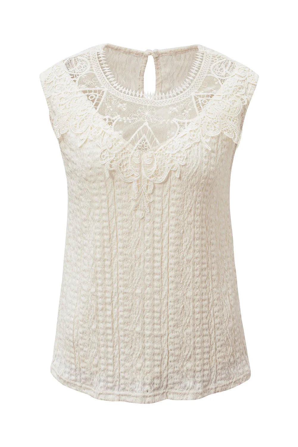 Apricot Guipure Lace Crochet Keyhole Back Tank Top - Chic Meadow Boutique 