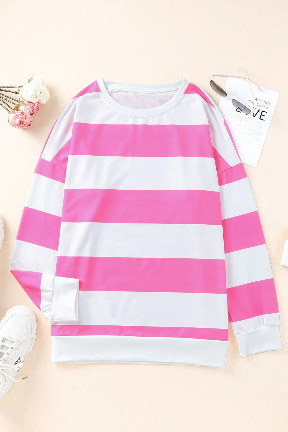 Pink Striped Side Slit Plus Size Sweatshirt - Chic Meadow Boutique 