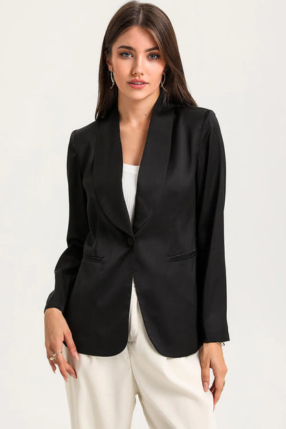 Black Collared Neck Single Breasted Blazer with Pockets - Chic Meadow Boutique 