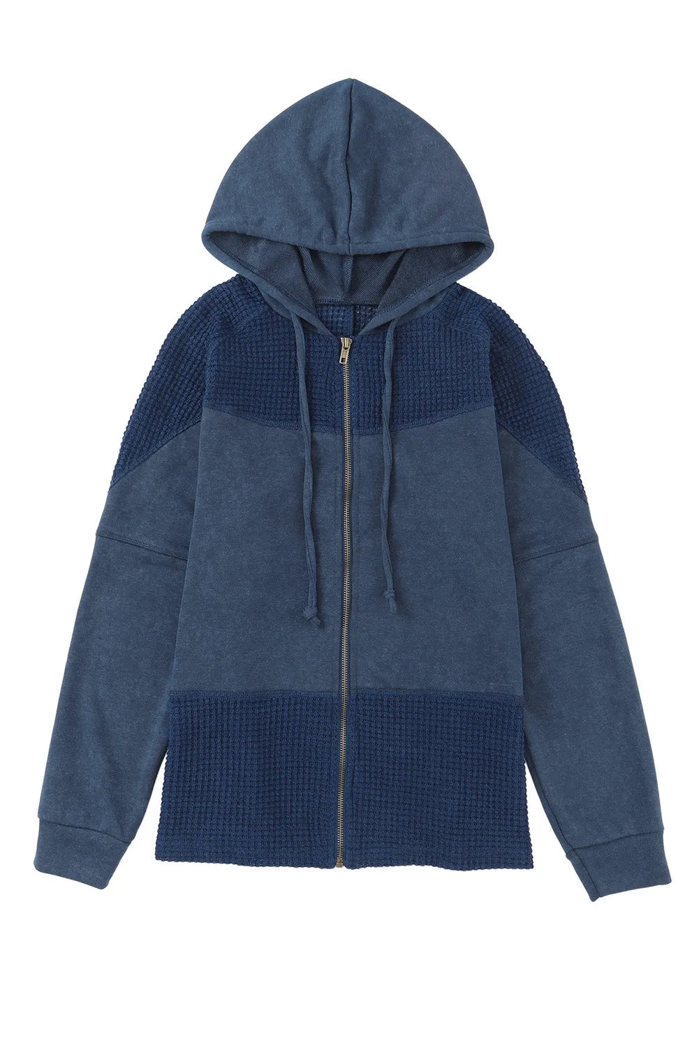 Blue Waffle Patchwork Vintage Washed Hooded Jacket - Chic Meadow Boutique 