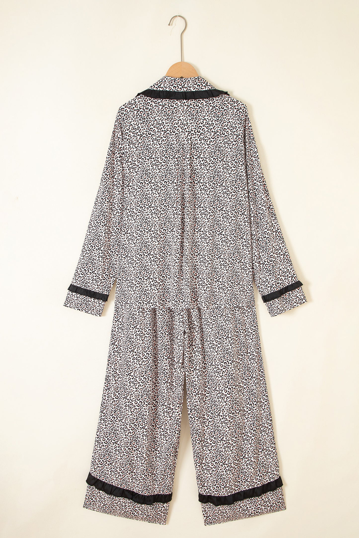 Brown Leopard Print Bow Knot Patchwork Long Sleeve Lounge Set