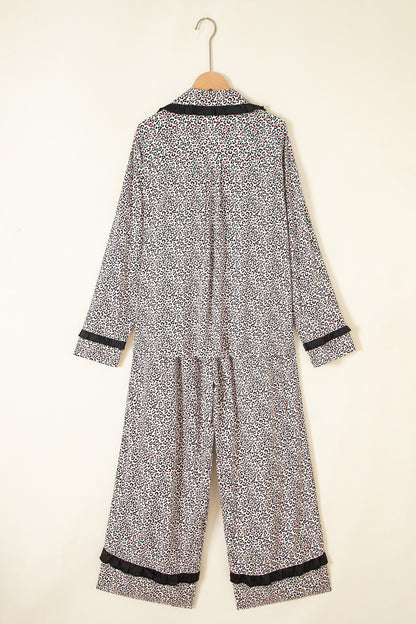 Brown Leopard Print Bow Knot Patchwork Long Sleeve Lounge Set