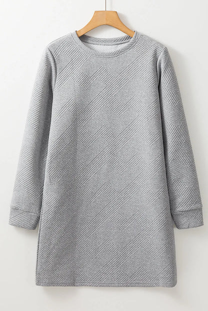 Gray Solid Color Textured Long Sleeve Shift Dress - Chic Meadow Boutique 