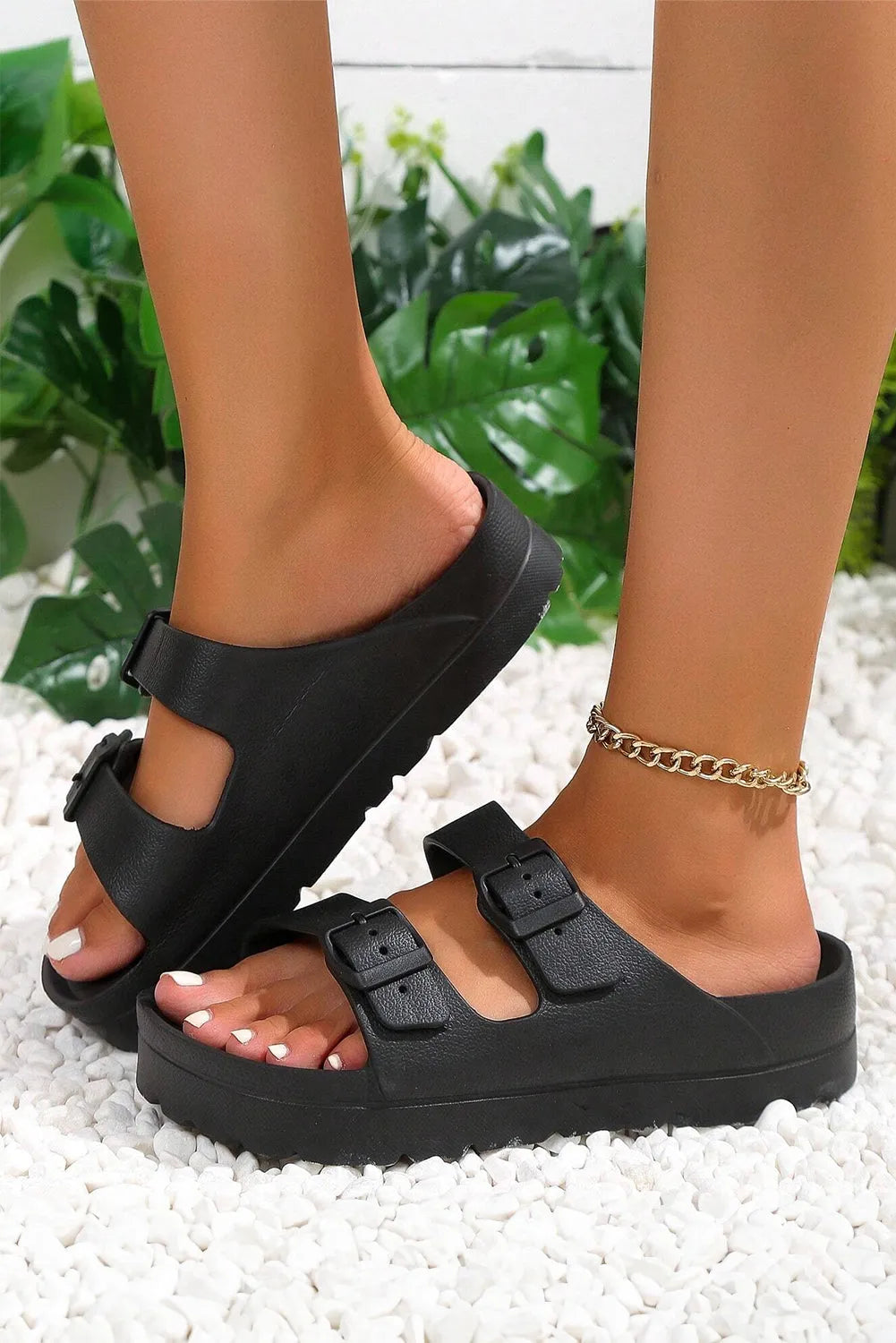 Black Double-buckle EVA Slippers - Chic Meadow Boutique 