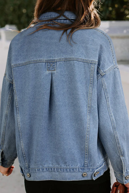 Wild Wind Washed Oversize Pocketed Denim Jacket - Chic Meadow Boutique 