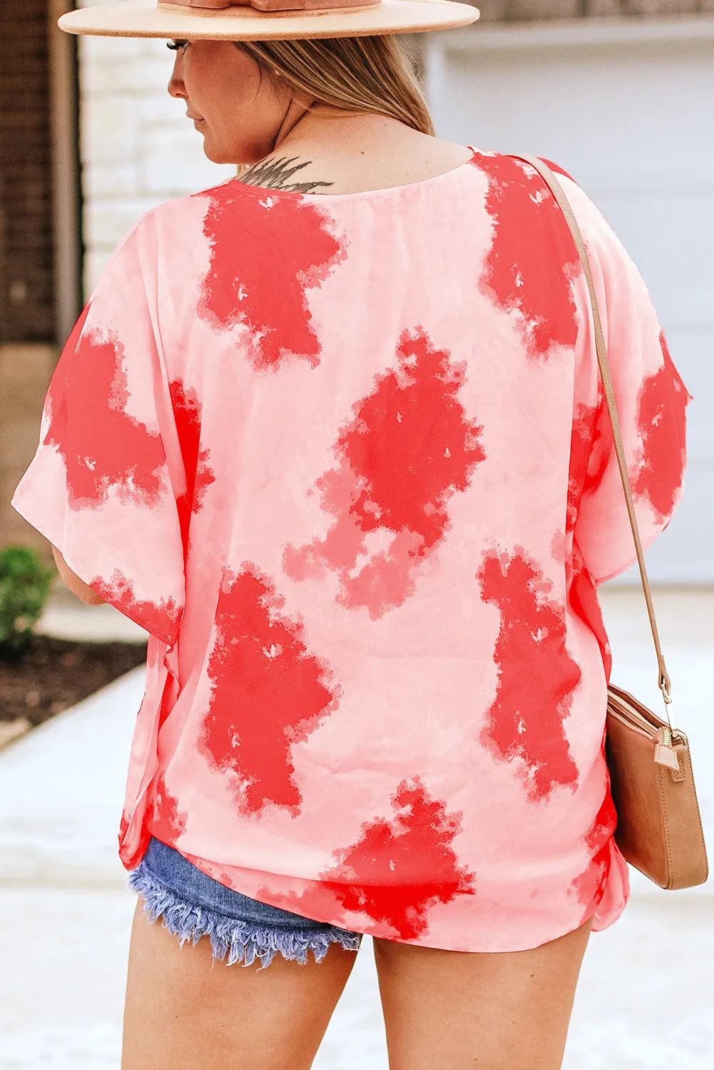 Red Plus Size Tie-dye Print 3/4 Sleeve Tunic Top - Chic Meadow Boutique 