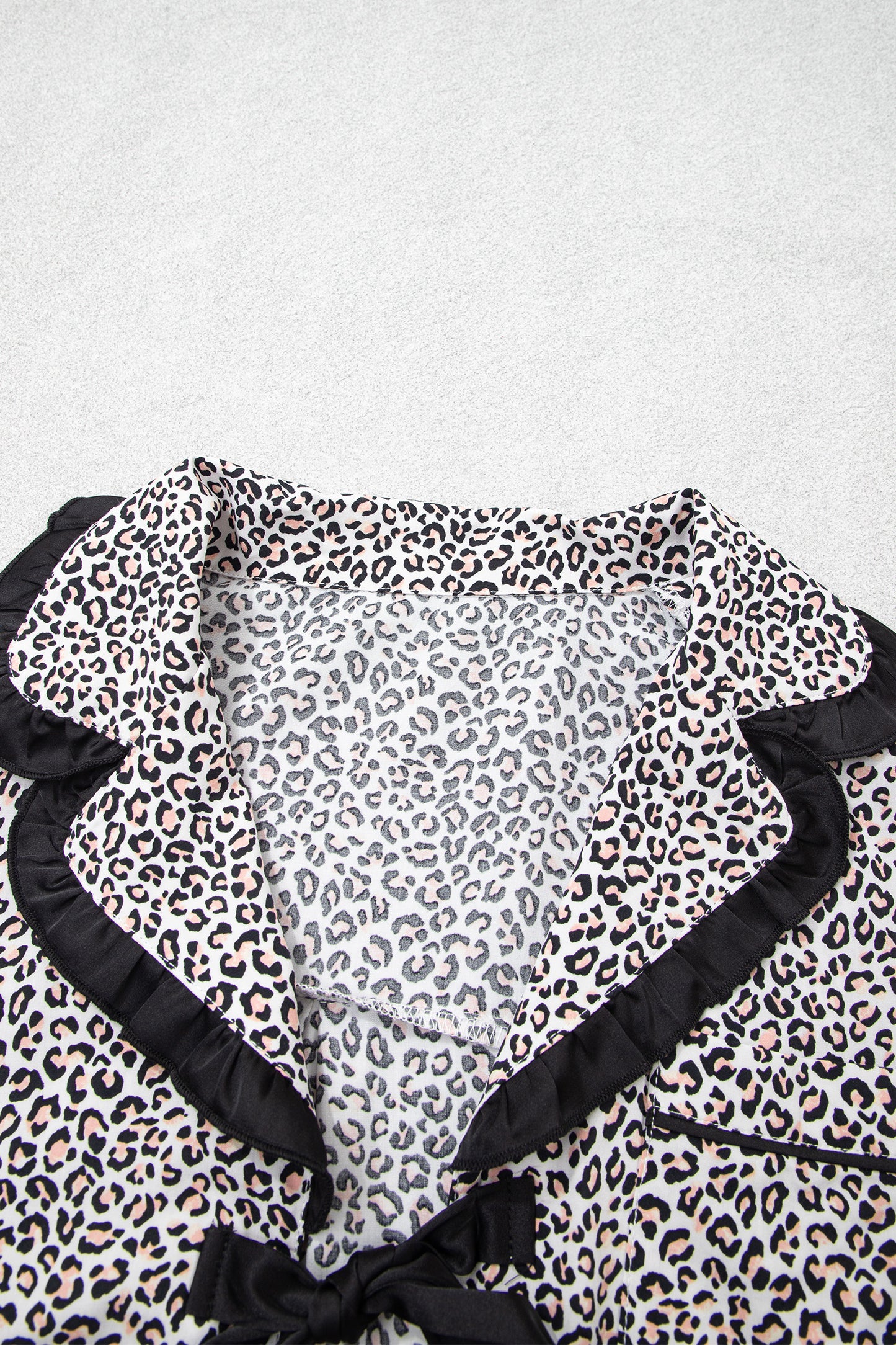 Brown Leopard Print Bow Knot Patchwork Long Sleeve Lounge Set
