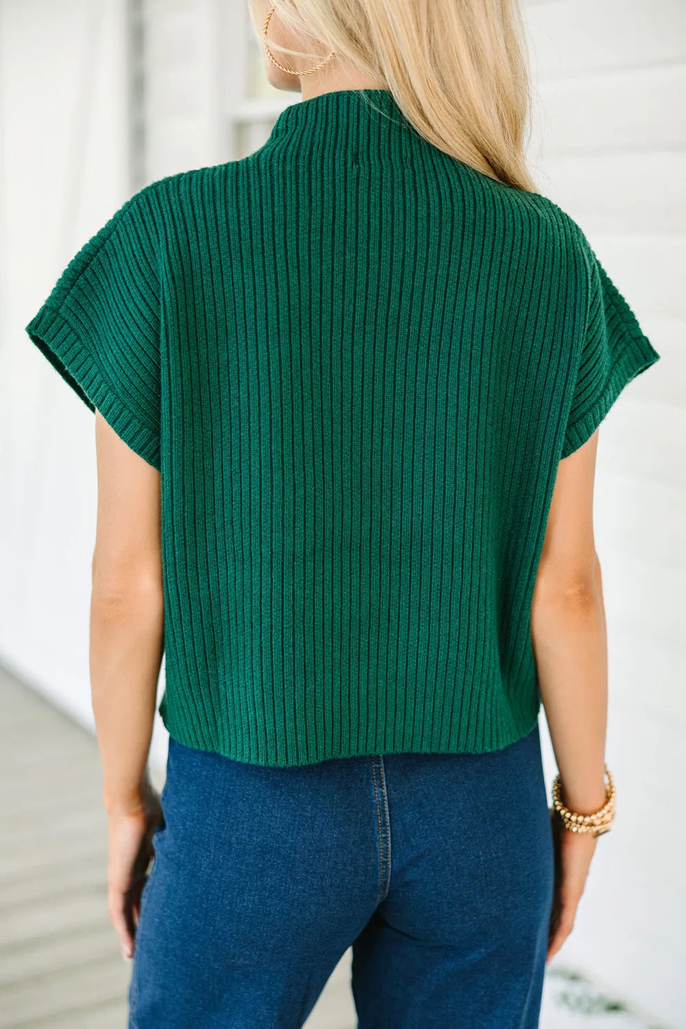 Blackish Green Patch Pocket Ribbed Knit Short Sleeve Sweater - Chic Meadow Boutique 