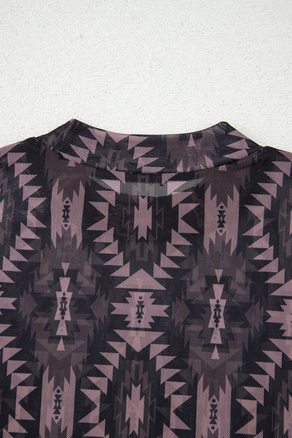 Brown Aztec Print Mock Neck Short Sleeve Mesh T Shirt