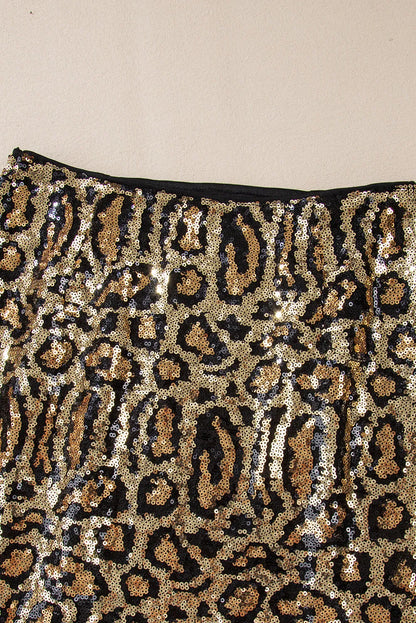 Brown Sequined Leopard Print Disco Mini Skirt - Chic Meadow Boutique 