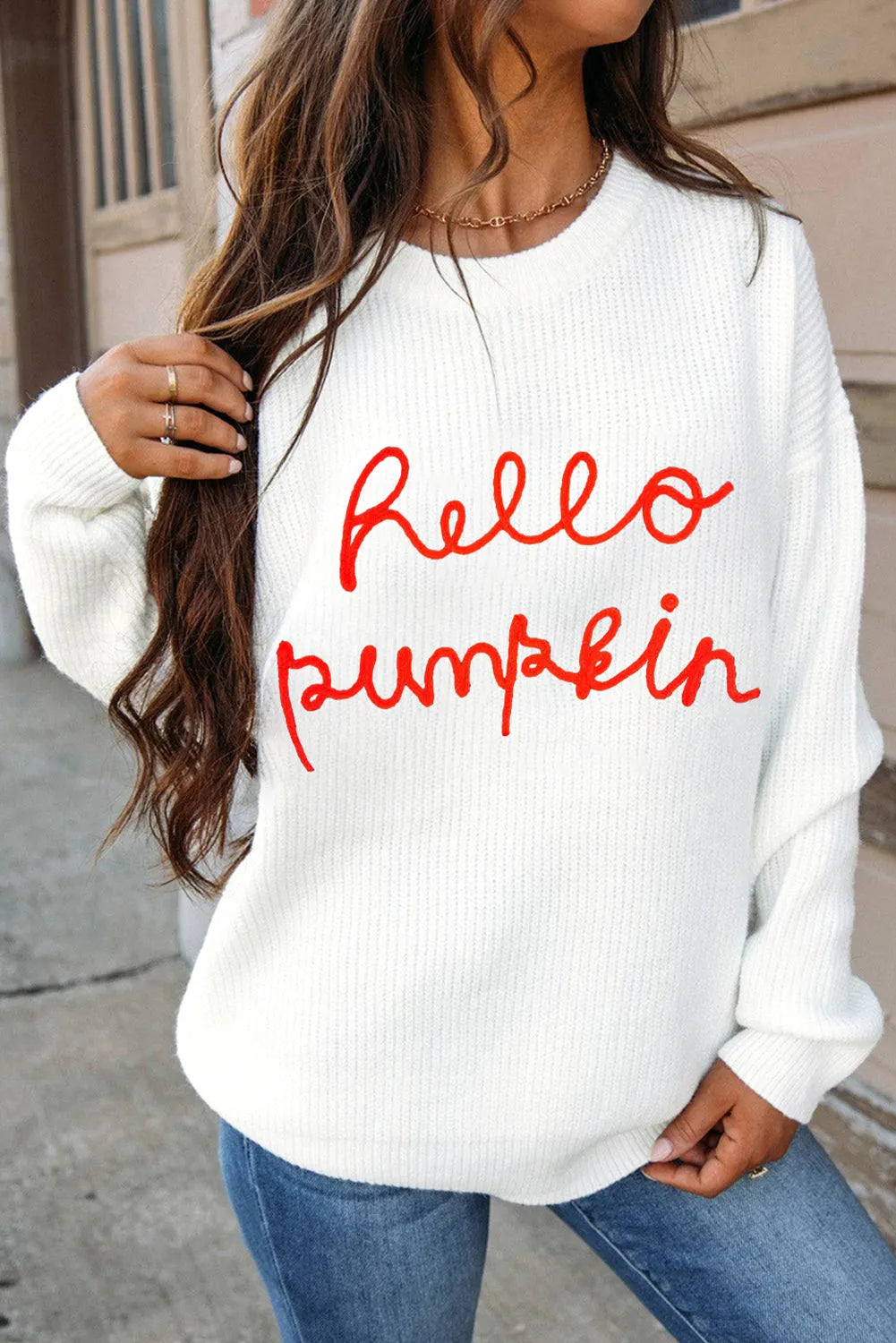 White Hello Pumpkin Graphic Sweater - Chic Meadow Boutique 