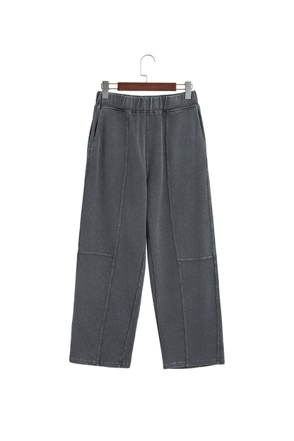 Carbon Grey Mineral Wash Seam Detail Elastic Waist Barrel Pants