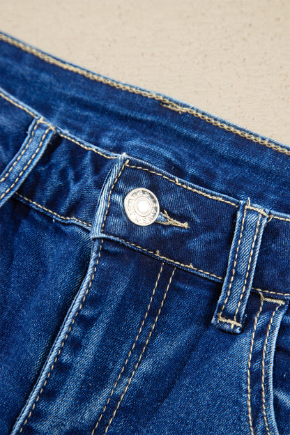 Sail Blue Raw Hem Turnup Loose Ankle-length Jeans