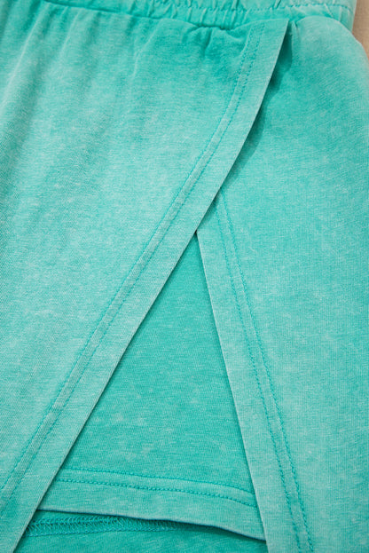 Mint Green 2 Pieces Mineral Wash Cotton Tank Top Lined Split Skirt Set