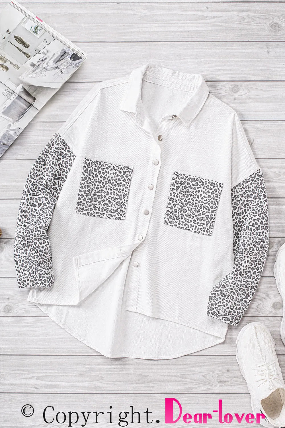 White Contrast Leopard Denim Jacket - Chic Meadow Boutique 