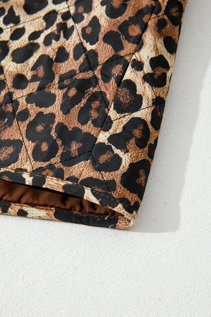 Khaki Leopard Quilted Tie Front Jacket