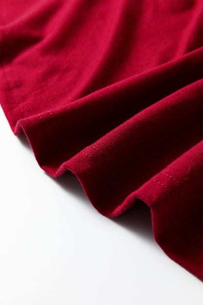 Burgundy Plus Size Solid Color Asymmetric Neck Short Sleeve Blouse