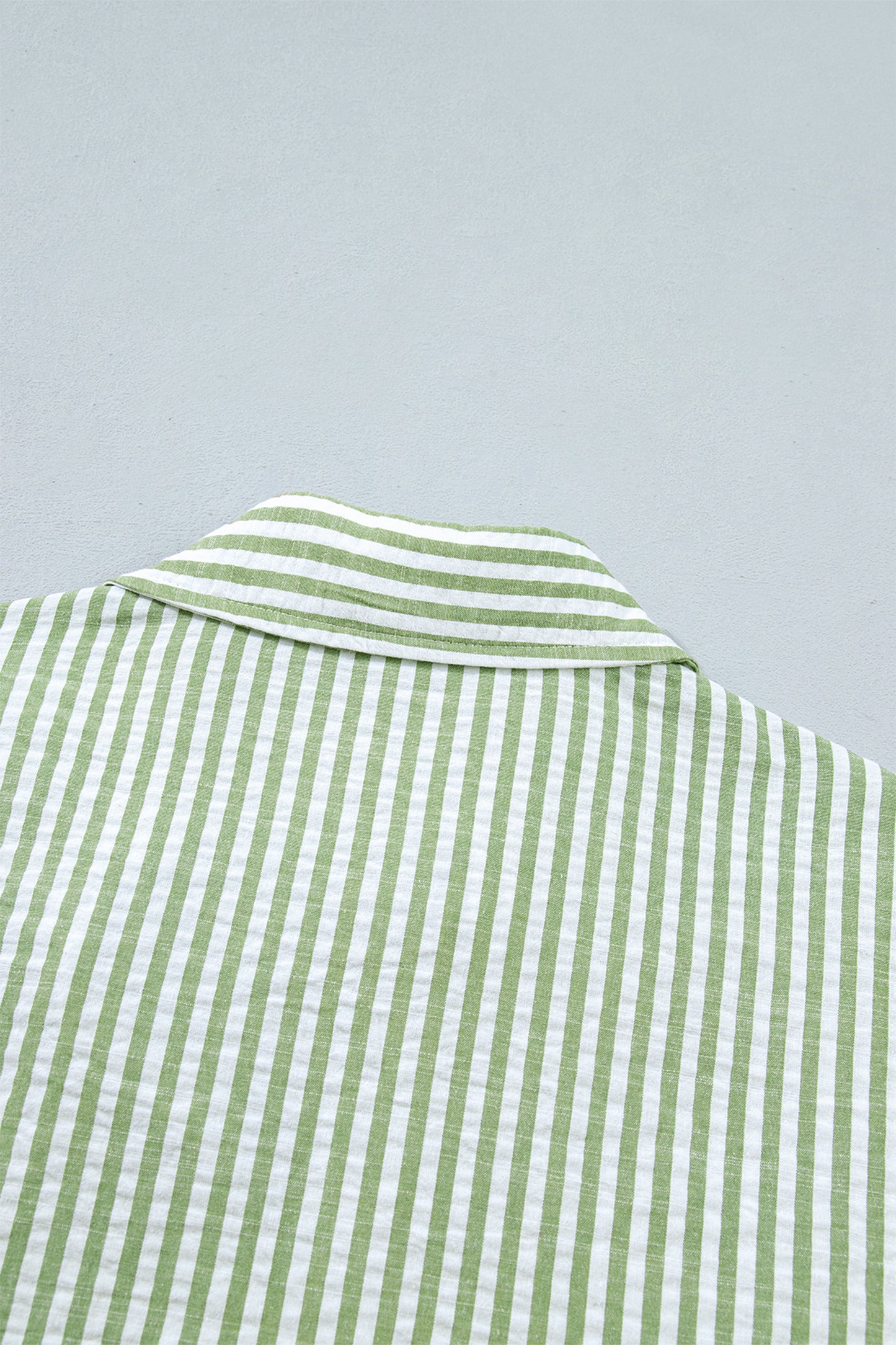 Green Stripe Shirt Collar Half Sleeve Blouse